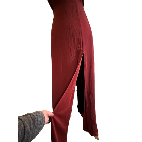 Burgundy Flowing Formal Birdy Gray Gown with Romantic Flouncy Ruffle Sleeve Bow - Picture 11 of 11